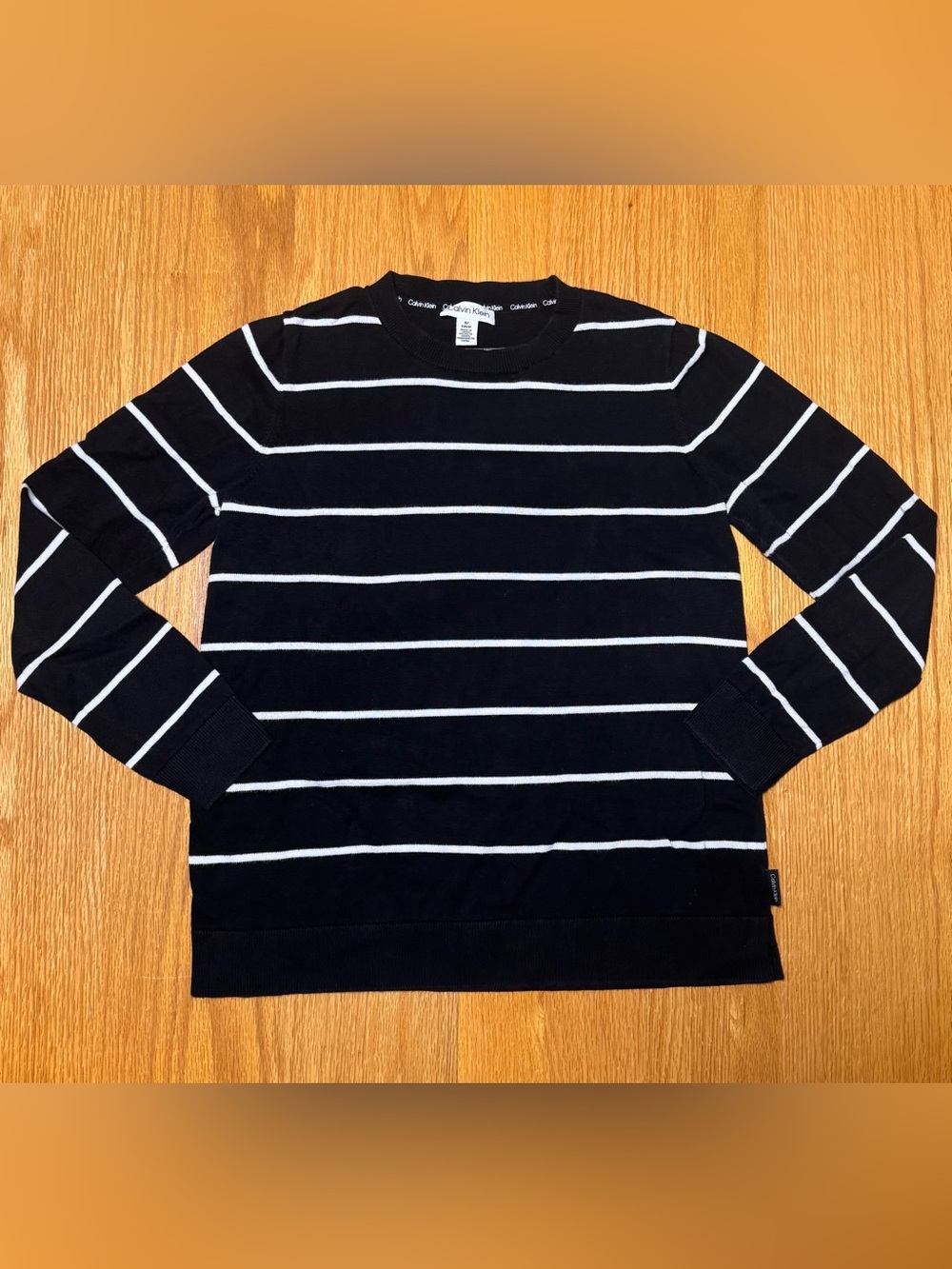 Calvin Klein Black & White Striped Crewneck Sweater